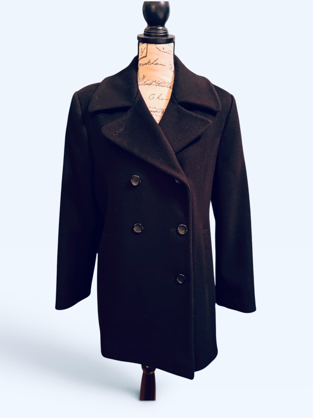 Larry Levine Classic Black Double-Breasted Women's Peacoat